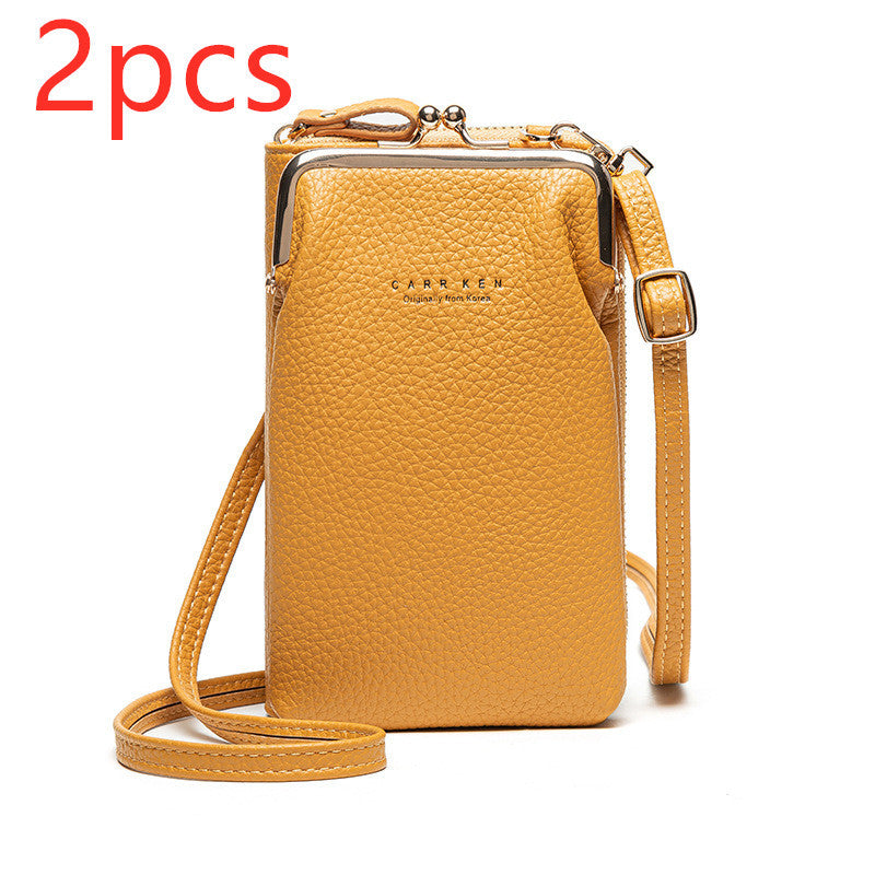 Dames Schoudertas Lychee Patroon - Kleine Crossbody Tas PU Leer Yellow2pcs