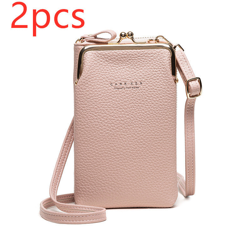 Dames Schoudertas Lychee Patroon - Kleine Crossbody Tas PU Leer Pink2pcs