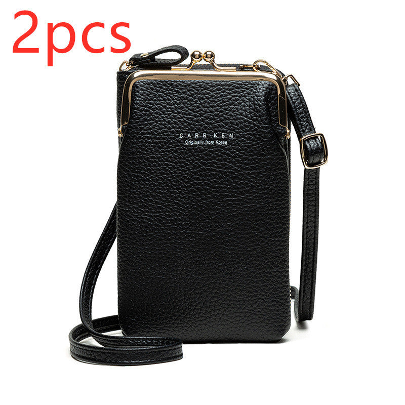 Dames Schoudertas Lychee Patroon - Kleine Crossbody Tas PU Leer Black2pcs