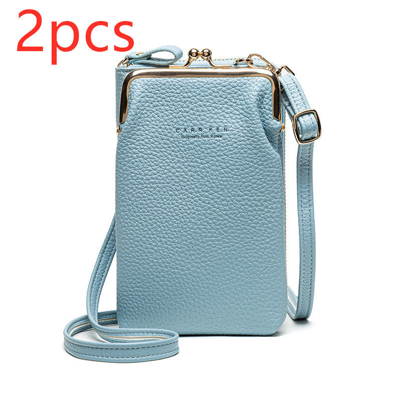 Dames Schoudertas Lychee Patroon - Kleine Crossbody Tas PU Leer Light Blue2pcs