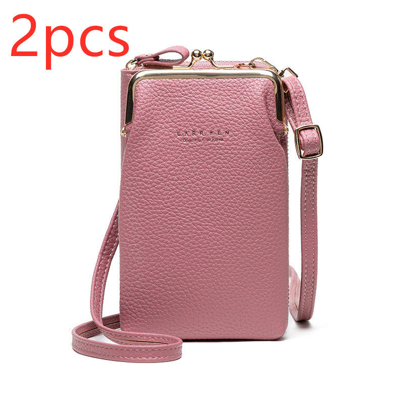 Dames Schoudertas Lychee Patroon - Kleine Crossbody Tas PU Leer Light Purple2pcs