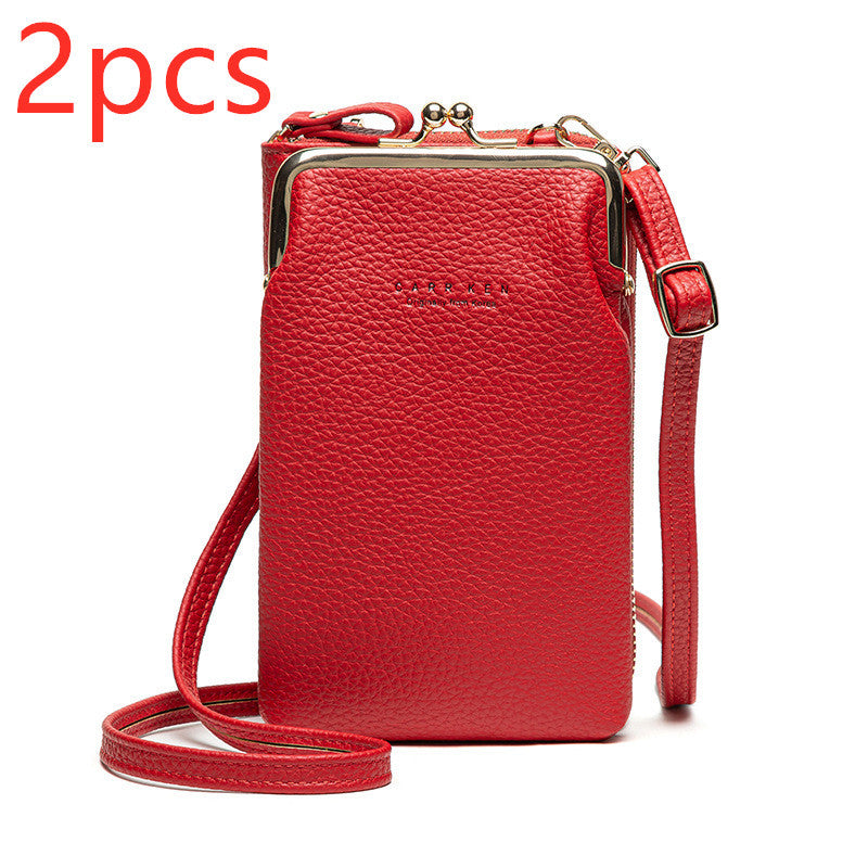 Dames Schoudertas Lychee Patroon - Kleine Crossbody Tas PU Leer Red2pcs