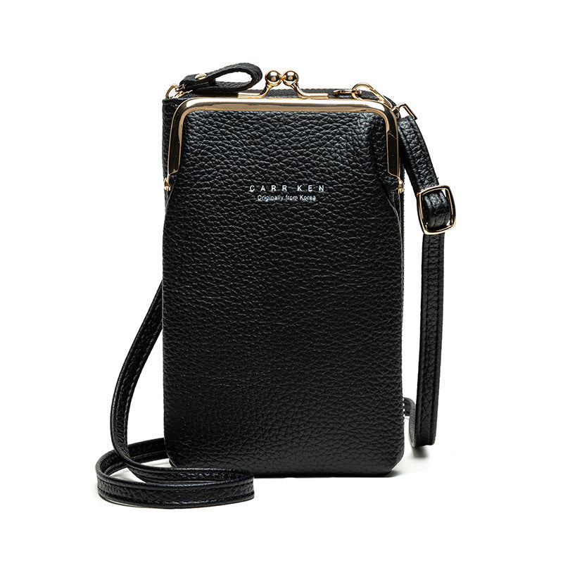 Dames Schoudertas Lychee Patroon - Kleine Crossbody Tas PU Leer Black