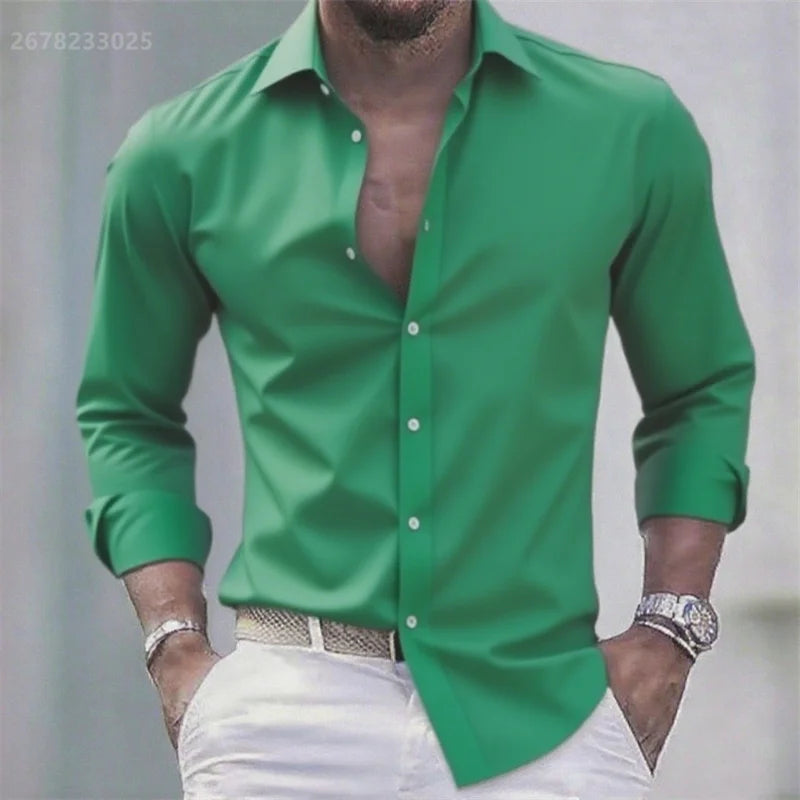 Solid color men's casual white shirt, fashionable casual long sleeve stretch fabric, business formal shirt, comfortable fabric WSX0392