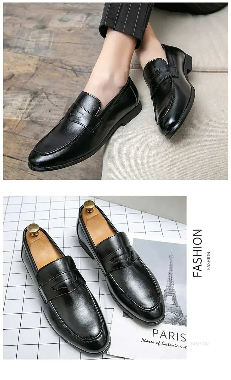 Luckman mens dress shoes PU leather fashion men business dress loafers pointy shoes