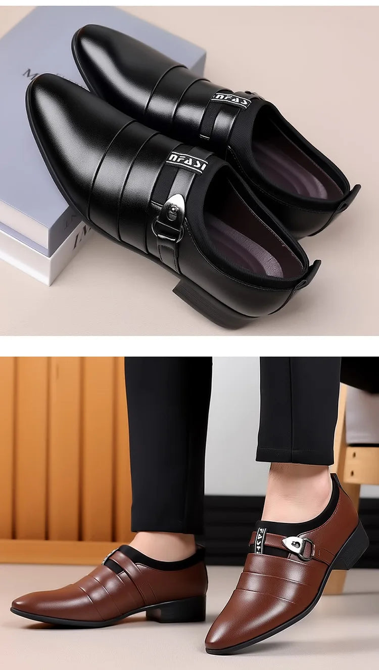 2025 New Men's Formal Shoes Plus Size Moccasins Pointed Toe Man Leather Shoe Classic Wedding Shoes Office Business Casual Shoes