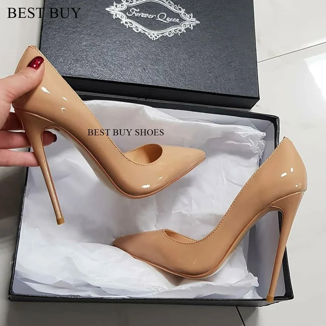 Sexy Style Burgundy Patent Leather Shallow Pumps Stilettos High Heel Women Shoes Slip-On Pointed Toe 2024 Zapatos Para Mujere high heel 12cm 8