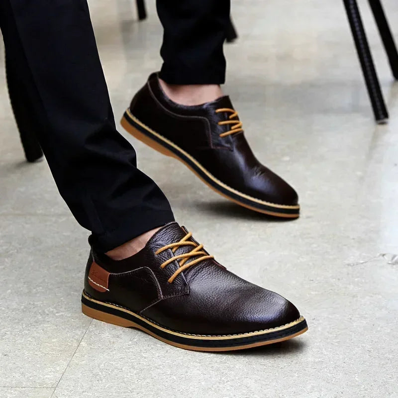 Men Oxfords Genuine Leather Dress Shoes Brogue Lace Up Italian Mens Casual Shoes Luxury Brand Moccasins Loafers Plus Size 38-48
