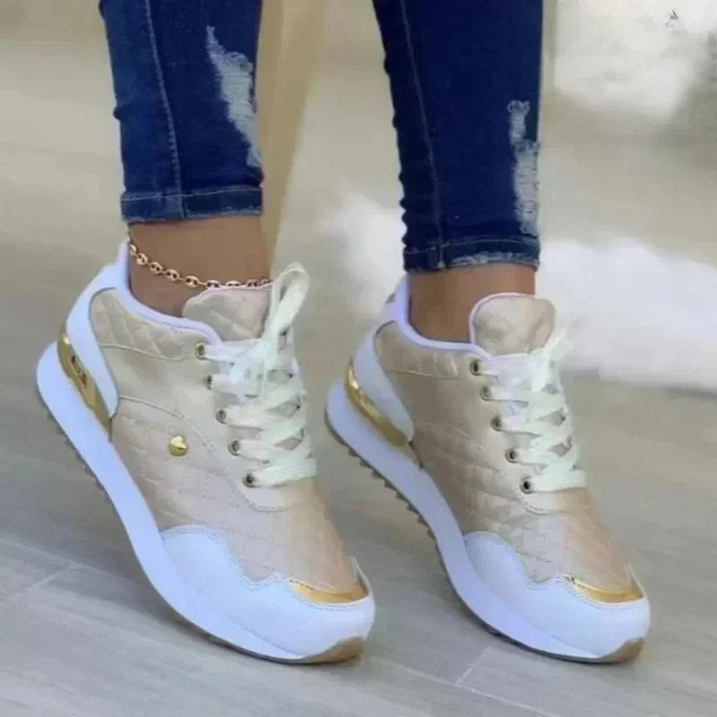 2025 Women's Mesh Sneakers Patchwork Lace Up Flat Shoes for Women Lightweight Female Shoes Classic Versatile Zapatillas De Mujer A-Apricot-women-shoe