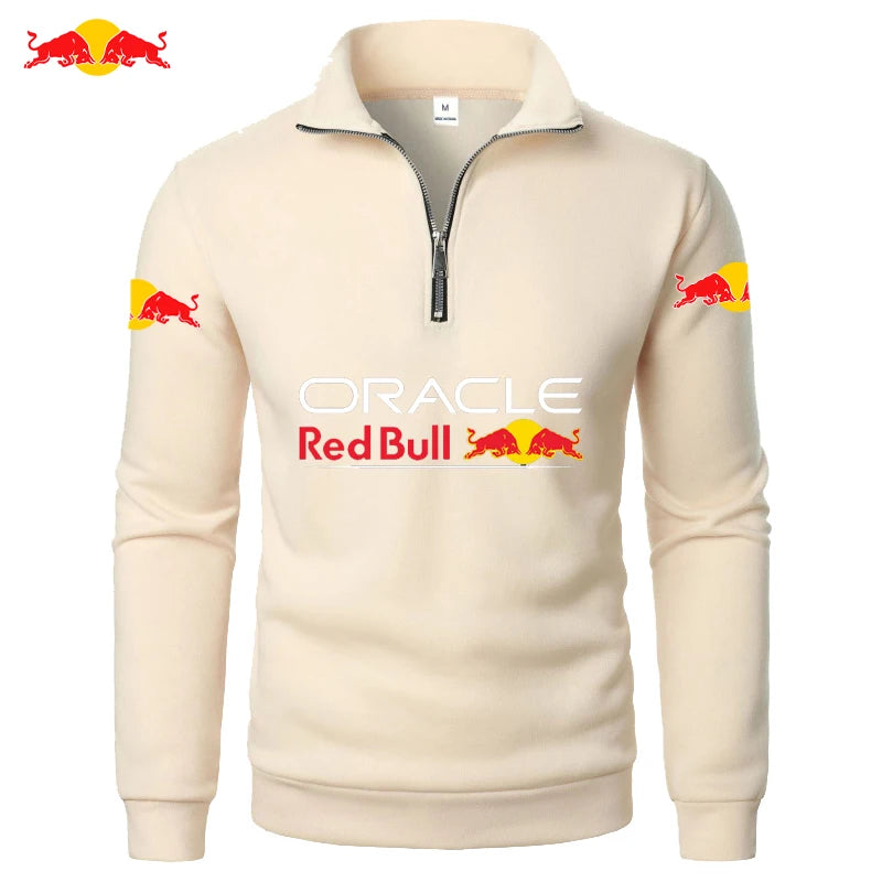 Red Bull Logo Men's High-Neck Half-Zip Long-Sleeved Sport Shirt Autumn-Winter Fashion Thickened Casual Top Solid Color Khaki CHINA