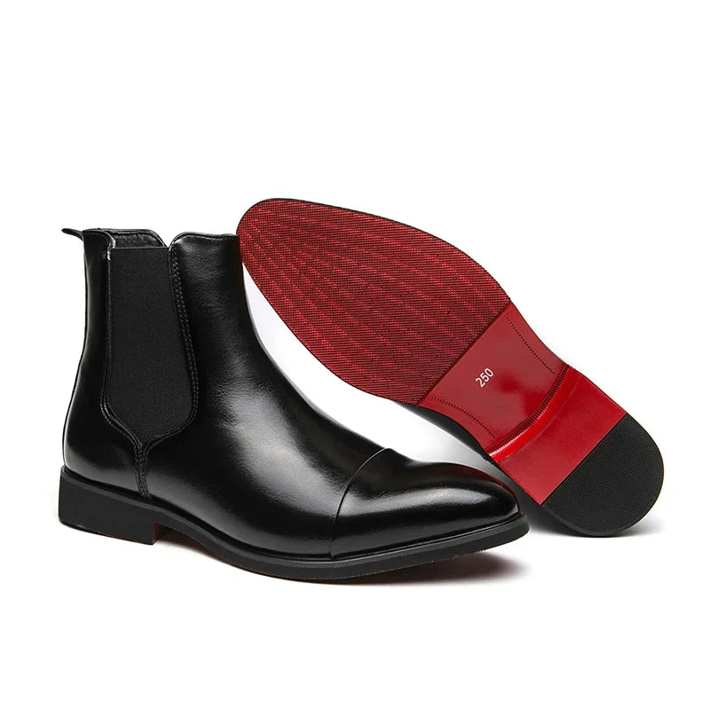 Chelsea Boots for Men Red Sole Pu Ankle Business Round Toe Slip-On Mens Boots Free Shipping Size 38-46 Men Shoes mens boots