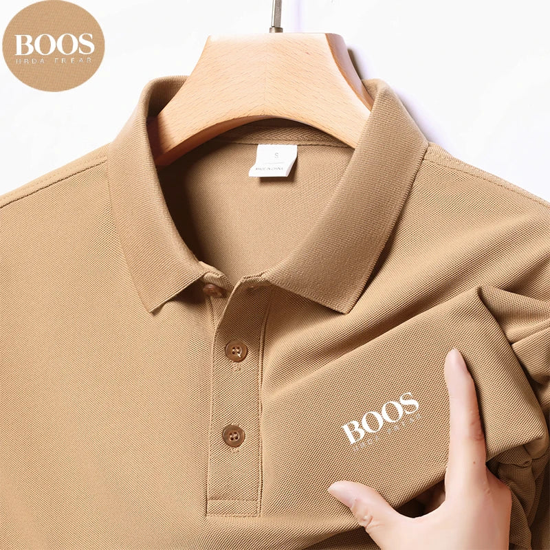 Embroidered LOGO New Summer Loose Large Size T-Shirt Men's Short Sleeve Top Business Casual Breathable Polo-shirt for Men Khaki