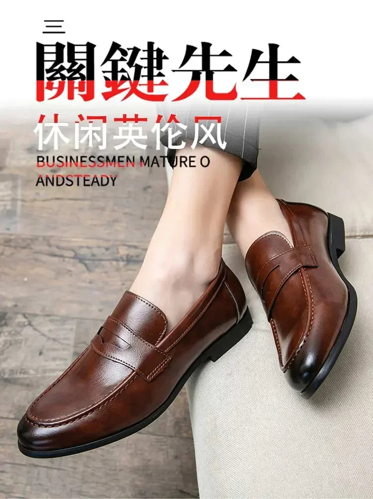 Luckman mens dress shoes PU leather fashion men business dress loafers pointy shoes