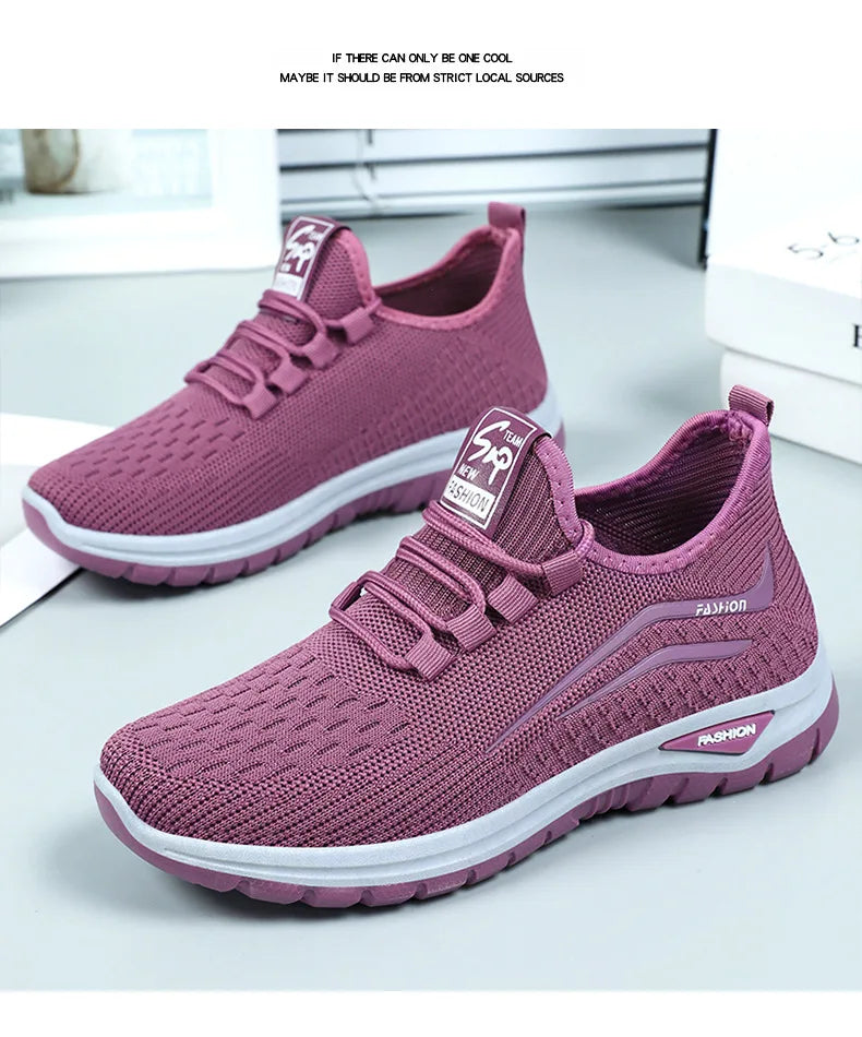 Autumn Women Casual Shoes Breathable Walking Mesh Lace Up Flat Shoes Sneakers Women Tenis Feminino Pink Zapatillas De Mujer