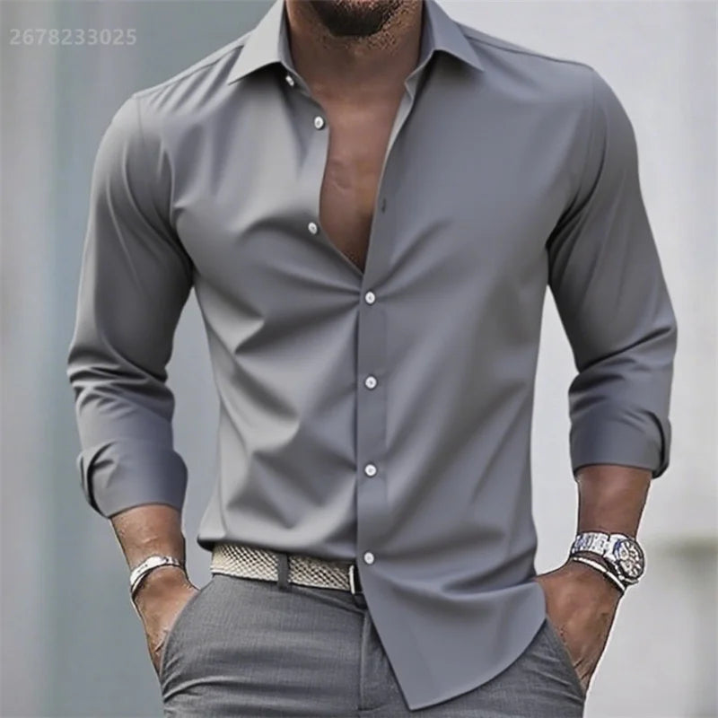 Solid color men's casual white shirt, fashionable casual long sleeve stretch fabric, business formal shirt, comfortable fabric WSX0388