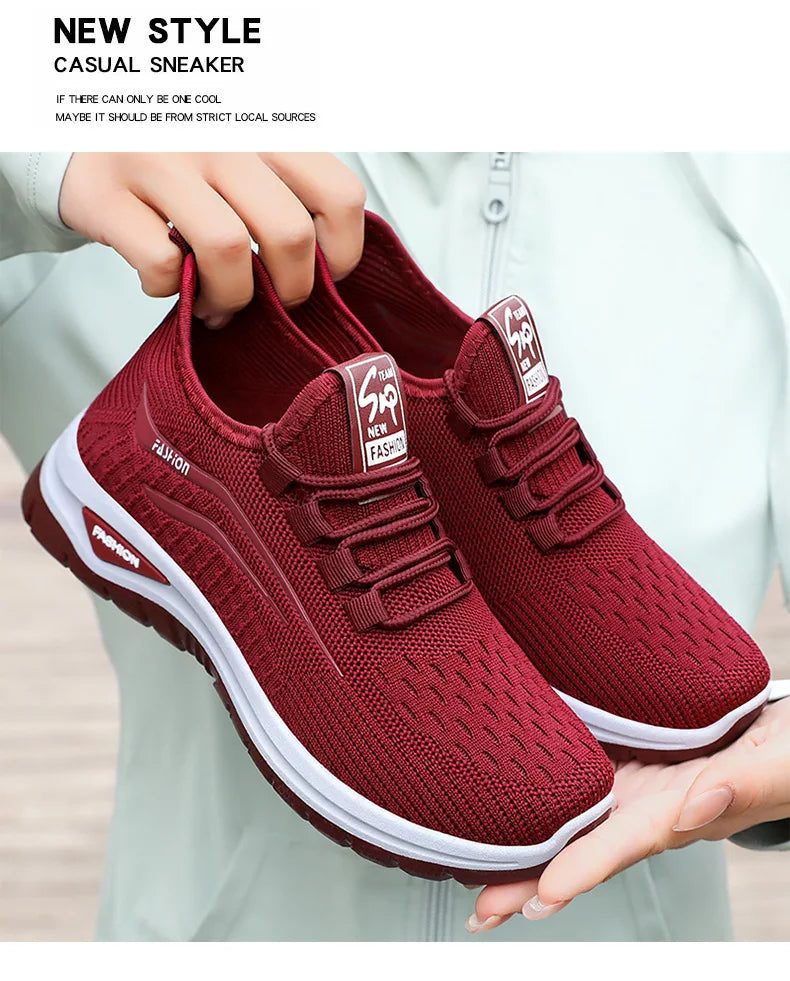 Autumn Women Casual Shoes Breathable Walking Mesh Lace Up Flat Shoes Sneakers Women Tenis Feminino Pink Zapatillas De Mujer