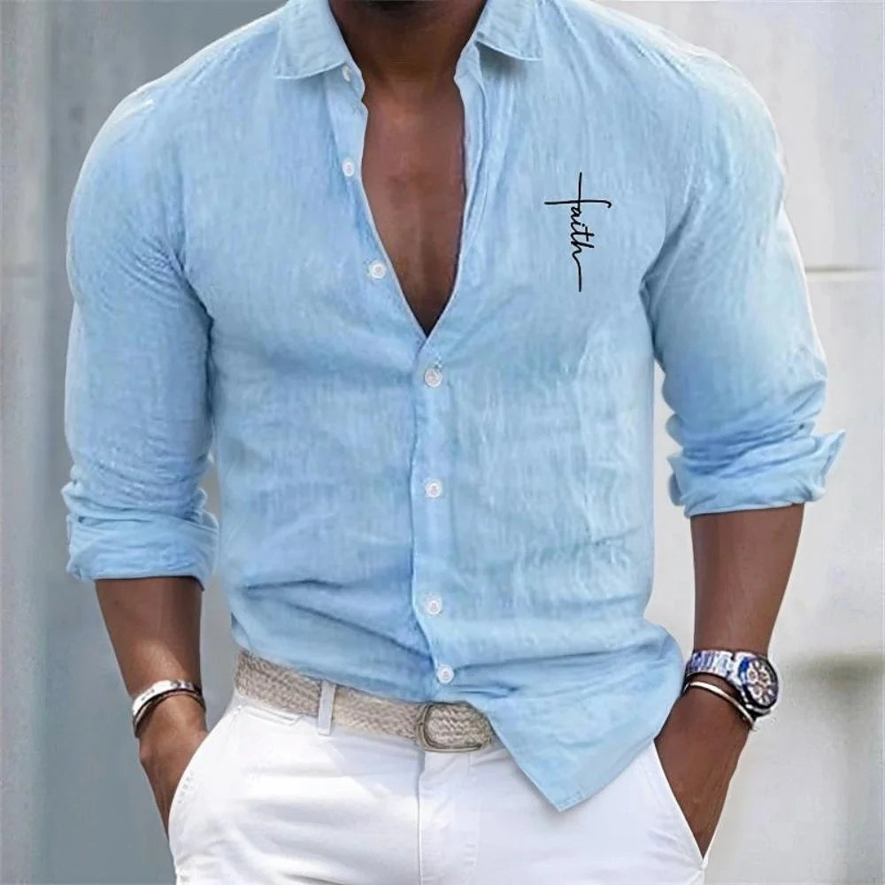 Men's Linen Shirt Casual Shirt Vacation Hawaiian Long Sleeve Lapel Spring and Autumn Clothing Apparel Button Shirt XS-6XL DVC568