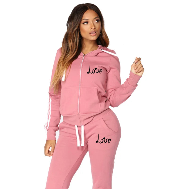 Fashion Women LOVE Letter Print Track Suits Sports Wear Jogging Suits Hoodies+Sweatpants Sweat Suits