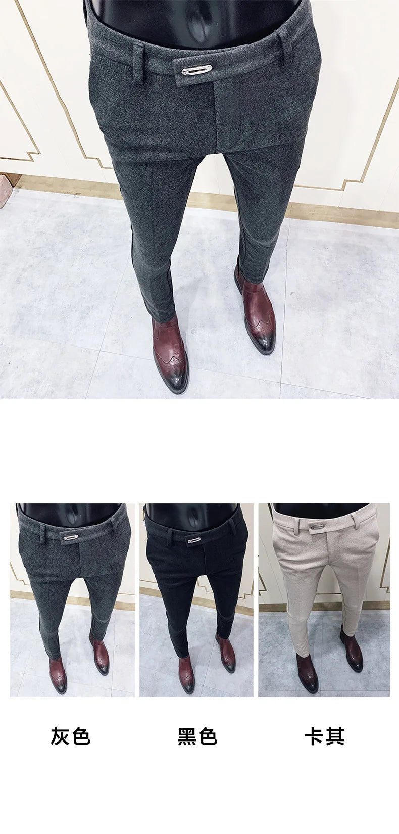 Autumn Winter Thickened Woolen Suit Pants Men Casual Slim Fit Straight Trousers Formal Business Woolen Social Office Warm Pants