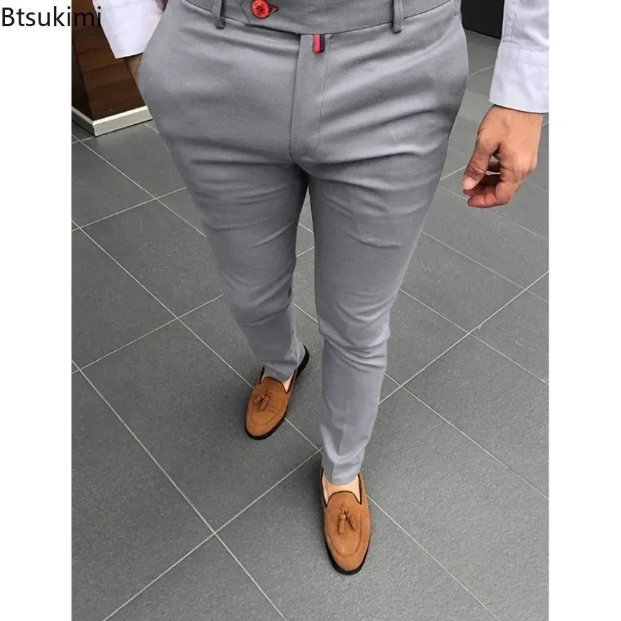 2025 Men's Fashion Casual Trousers Daily Business Formal Pants High Waist Slim Solid Versatile Small Feet Pants Male Four Season