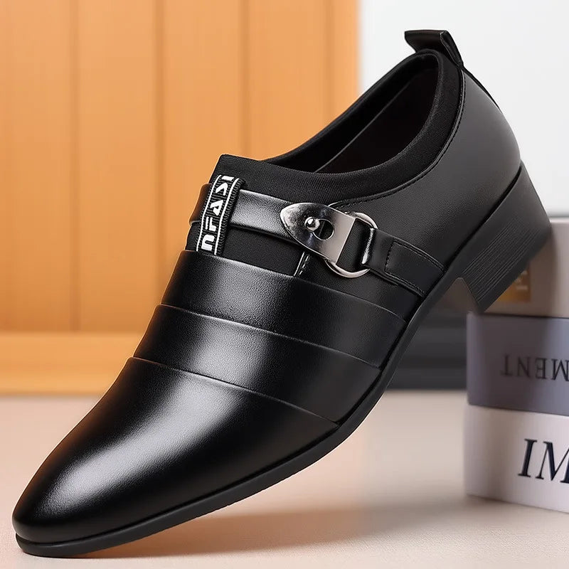 2025 New Men's Formal Shoes Plus Size Moccasins Pointed Toe Man Leather Shoe Classic Wedding Shoes Office Business Casual Shoes