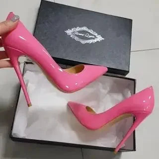 Sexy Style Burgundy Patent Leather Shallow Pumps Stilettos High Heel Women Shoes Slip-On Pointed Toe 2024 Zapatos Para Mujere high heel 12cm 9