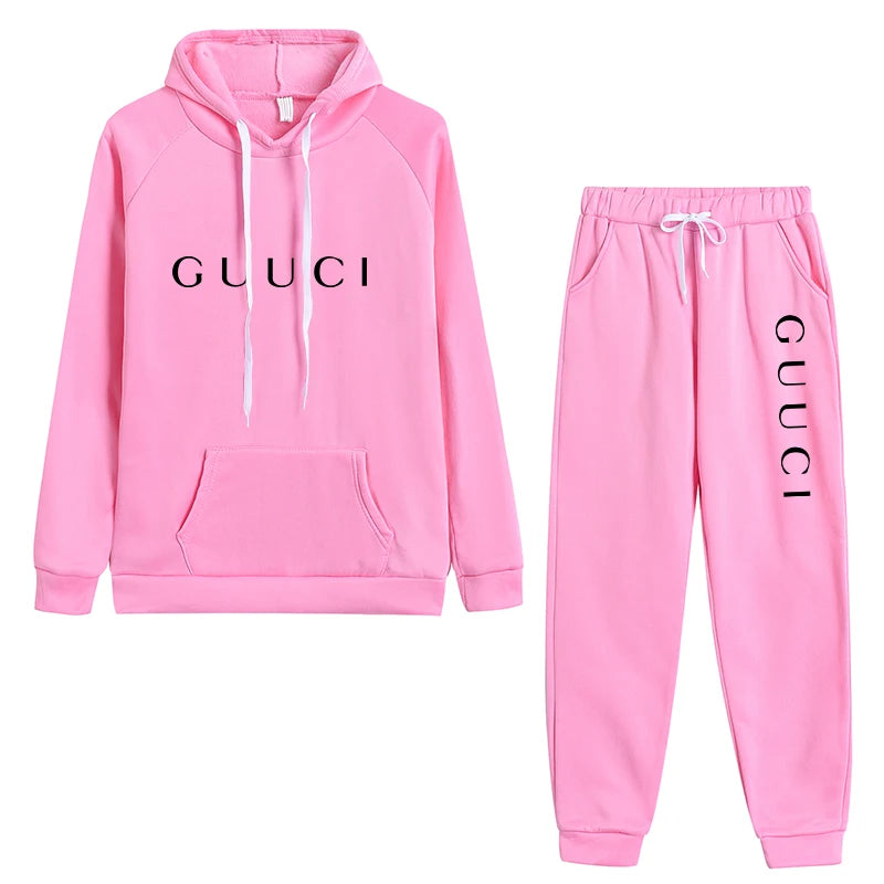 Dames Joggingset Herfst - Hoodie met Print & Sweatpants - Casual Loungewear Pink