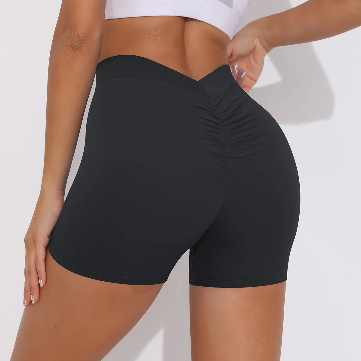 Women's Sexy Stretch Yoga Shorts With Hip Lifting And Abdominal Tightening Tight Fitness Wearing Running Pants Externally Black