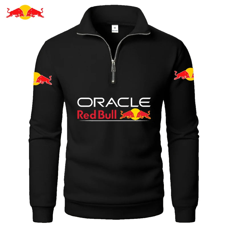 Red Bull Logo Men's High-Neck Half-Zip Long-Sleeved Sport Shirt Autumn-Winter Fashion Thickened Casual Top Solid Color black CHINA
