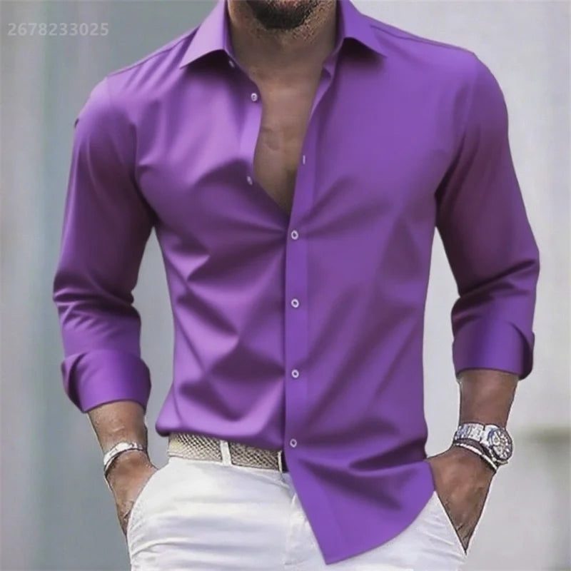 Solid color men's casual white shirt, fashionable casual long sleeve stretch fabric, business formal shirt, comfortable fabric WSX0396