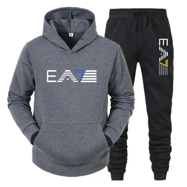 Men's sportswear set, fashionable and casual autumn and winter men's sweatshirt + long pants two-piece set, brand-new outdoor ba 1