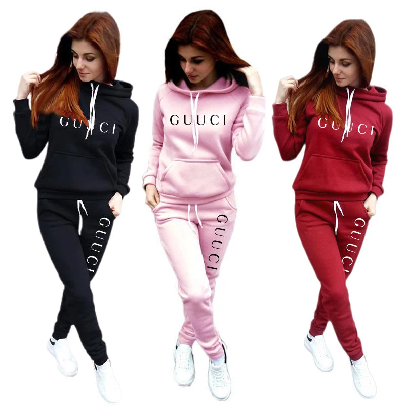 Dames Joggingset Herfst - Hoodie met Print & Sweatpants - Casual Loungewear