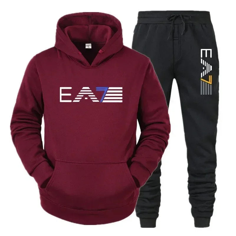 Men's sportswear set, fashionable and casual autumn and winter men's sweatshirt + long pants two-piece set, brand-new outdoor ba 7