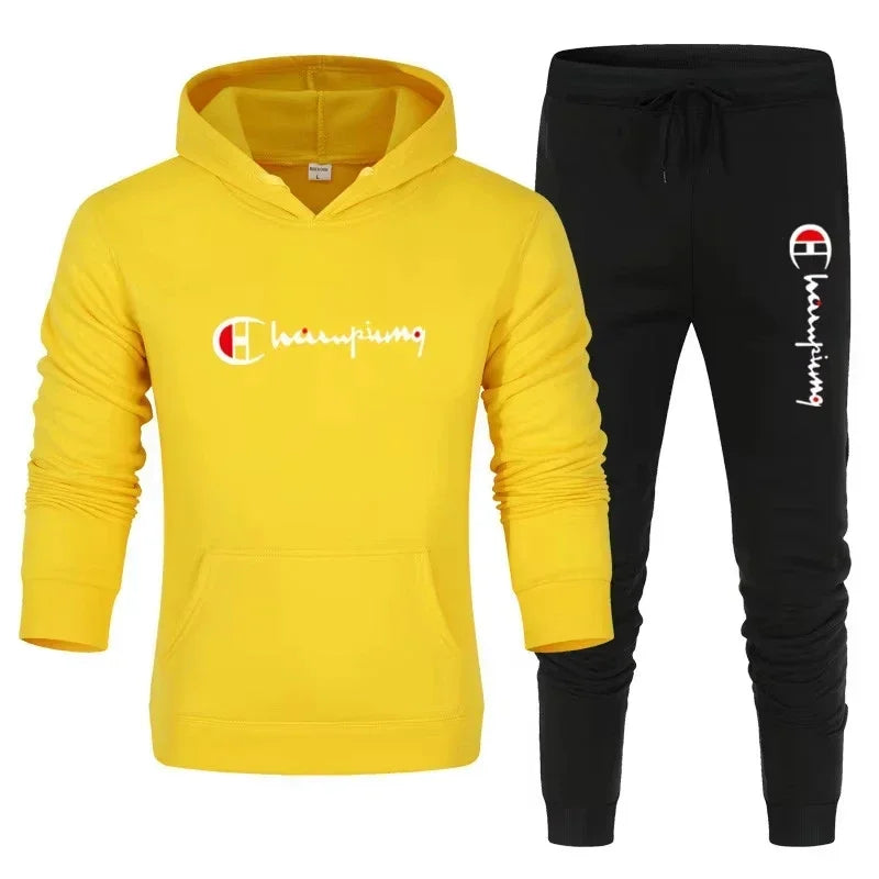 2025 Men's Sporty Suit with Hooded Sweatshirt + Athletic Pants - Casual and Fashionable Sports Wear for Men - Streetwear Set (Tw 10 CHINA
