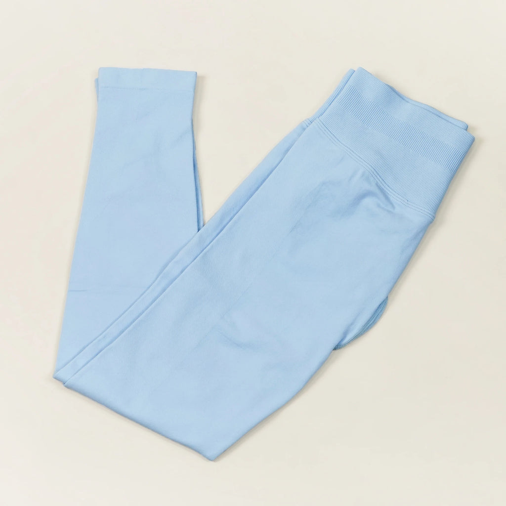 VEQKING Dames Yoga Legging - Scrunch Butt Naadloos - Hoge Taille Sportlegging Ice Blue