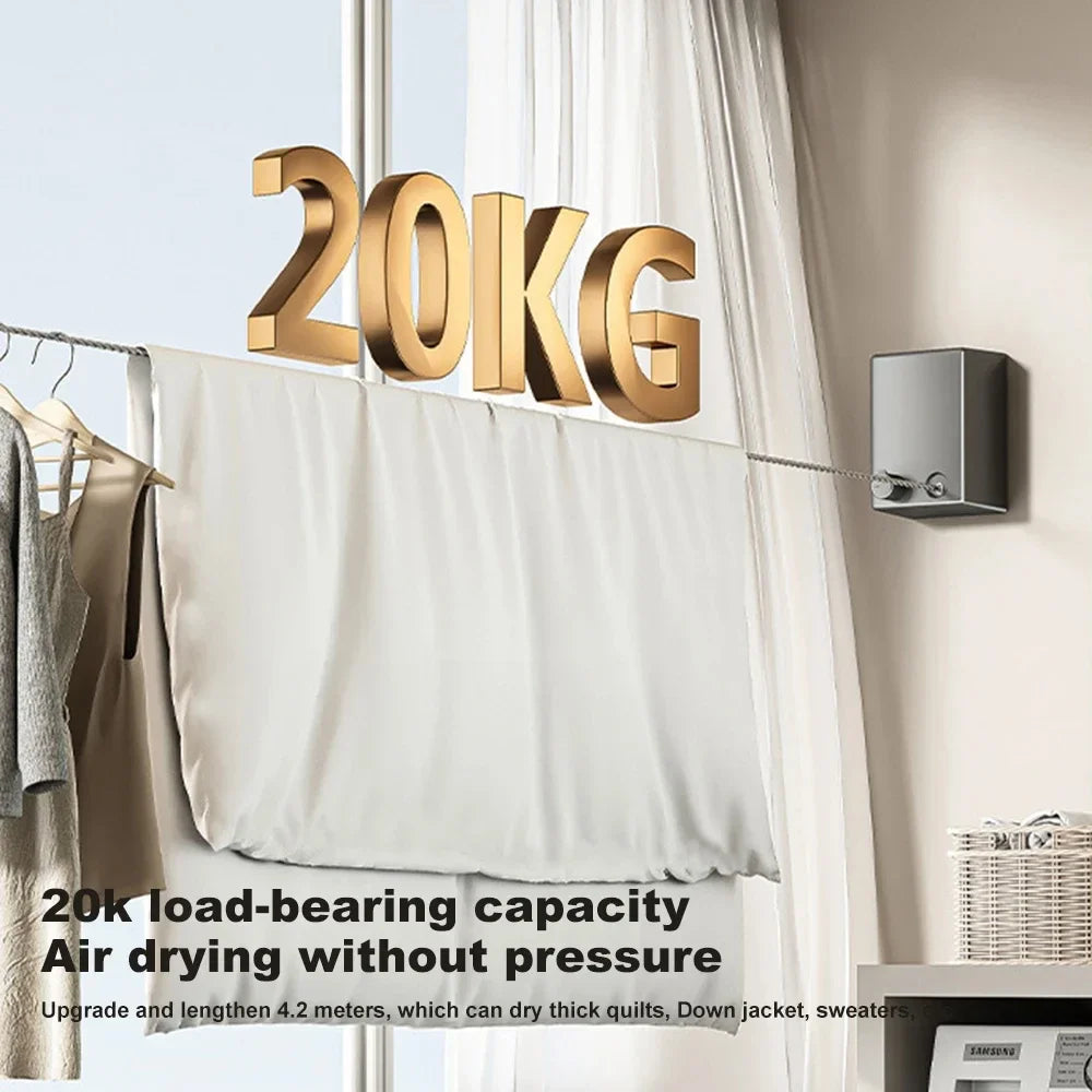 Retractable Clothesline Clothes Line, Metal Adjustable Drying Rope Wire Dryer with ABS Case+Aluminum, Self Adhesive Wall Mount