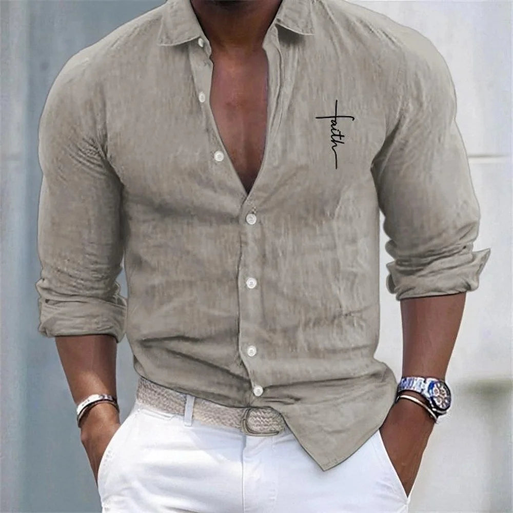 Men's Linen Shirt Casual Shirt Vacation Hawaiian Long Sleeve Lapel Spring and Autumn Clothing Apparel Button Shirt XS-6XL DVC567