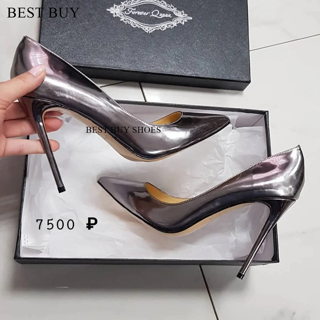 Sexy Style Burgundy Patent Leather Shallow Pumps Stilettos High Heel Women Shoes Slip-On Pointed Toe 2024 Zapatos Para Mujere high heel 12cm 16