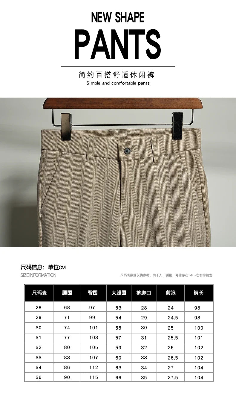 Autumn Winter Thickened Woolen Suit Pant High Quality Men Business Slim Striped Trousers Formal Wear Office Social Dress Pants