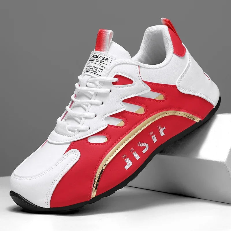 Luxury Men's Sneakers High Quality Leather Casual Shoes for Men Fashion All-match Sport Shoes Platform Comfor Men Running Shoes leather white red