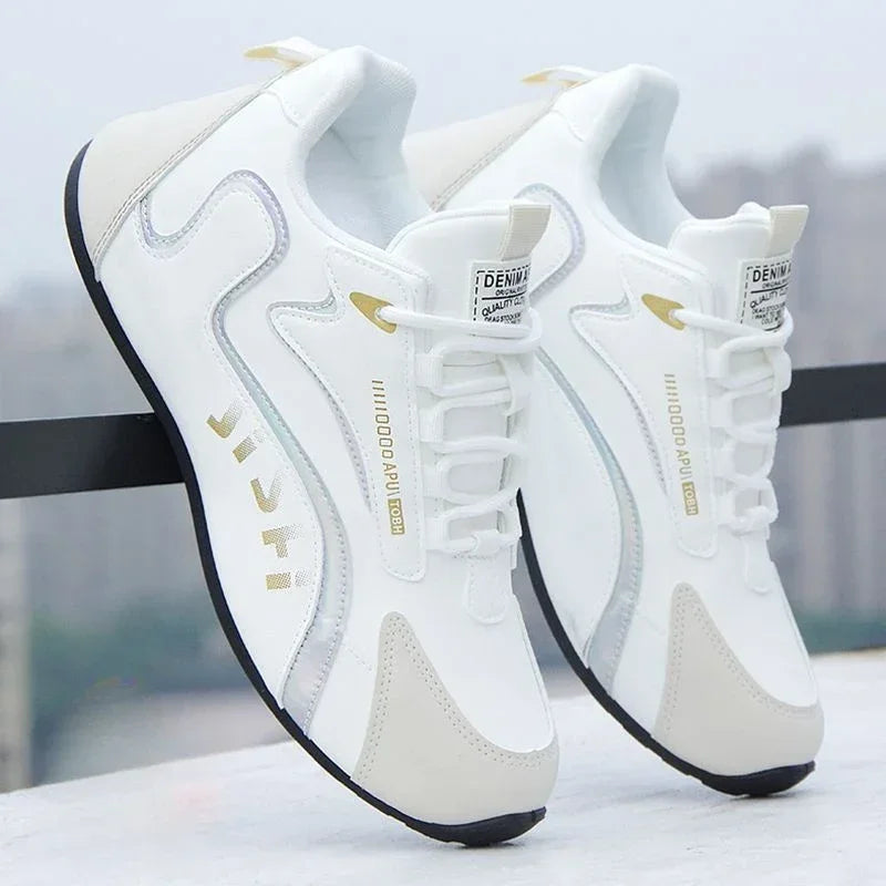 Heren Waterproof Sneakers PU Leer - Ademend Antislip Casual Sportschoenen White Gray