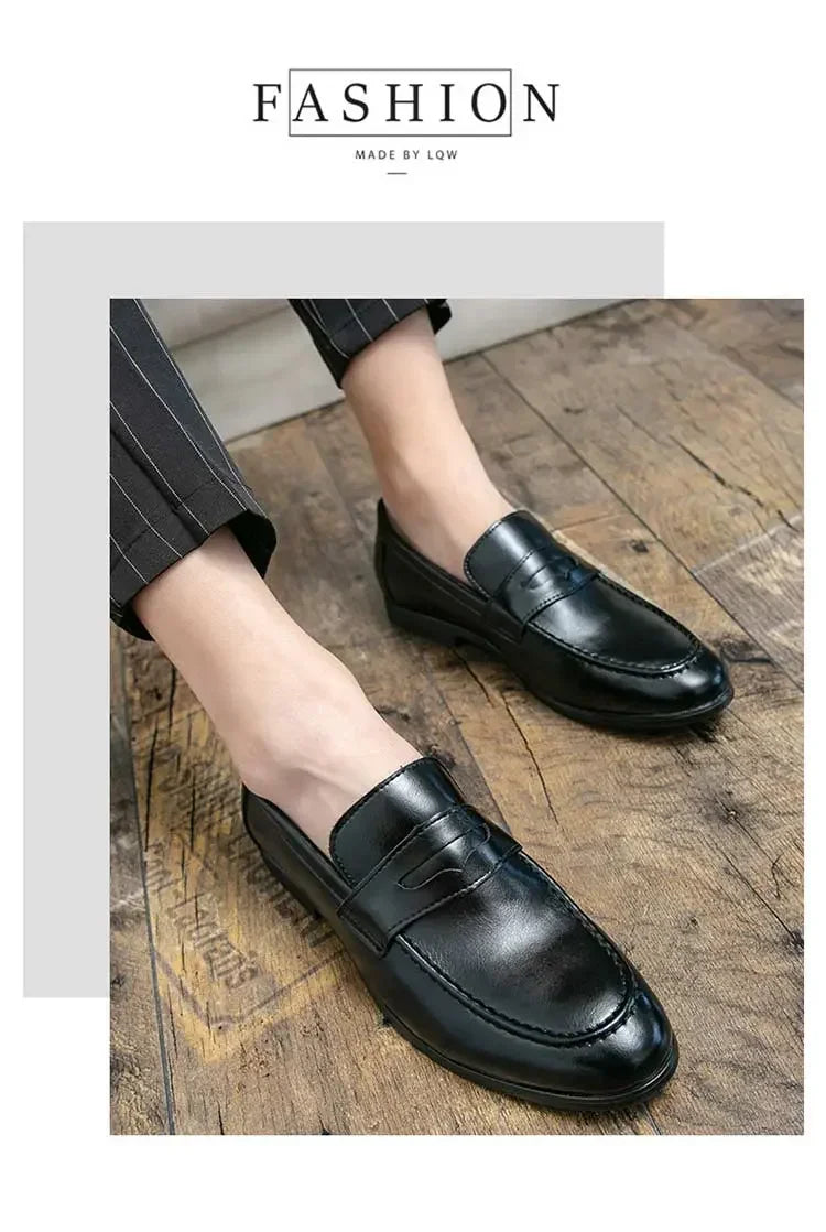 Luckman mens dress shoes PU leather fashion men business dress loafers pointy shoes