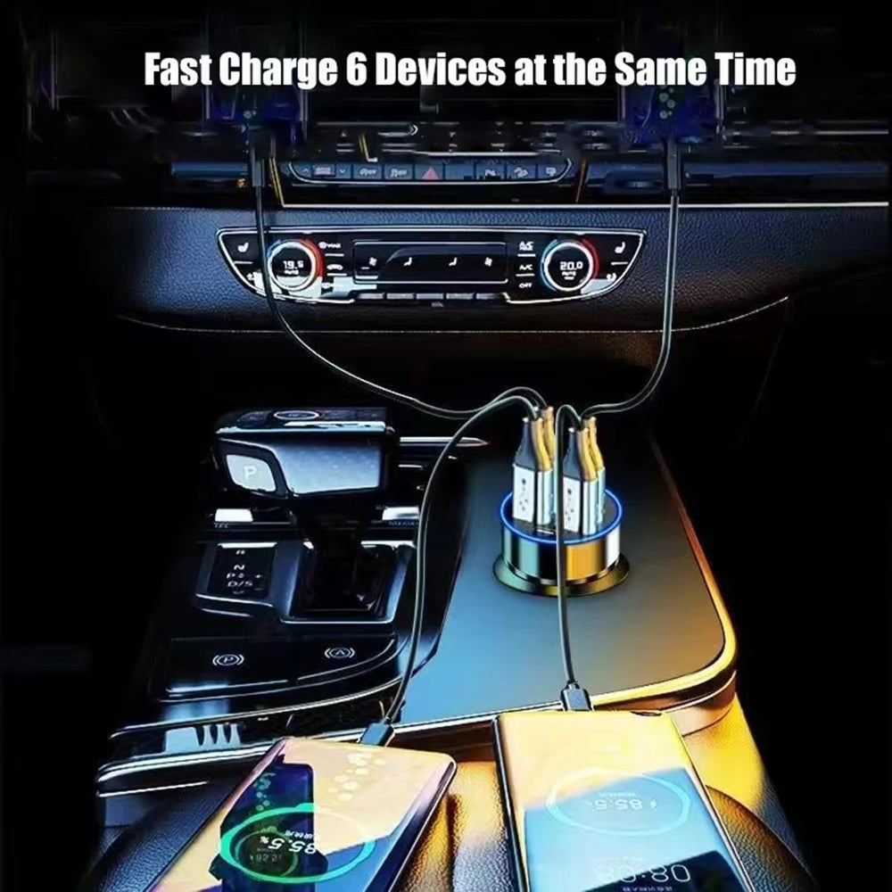 6 in 1 USB C Car Phone Charger Adapter with Voltage Display Dual PD Super Fast for iPhone 15 Pro max OPPO Samsung Huawei