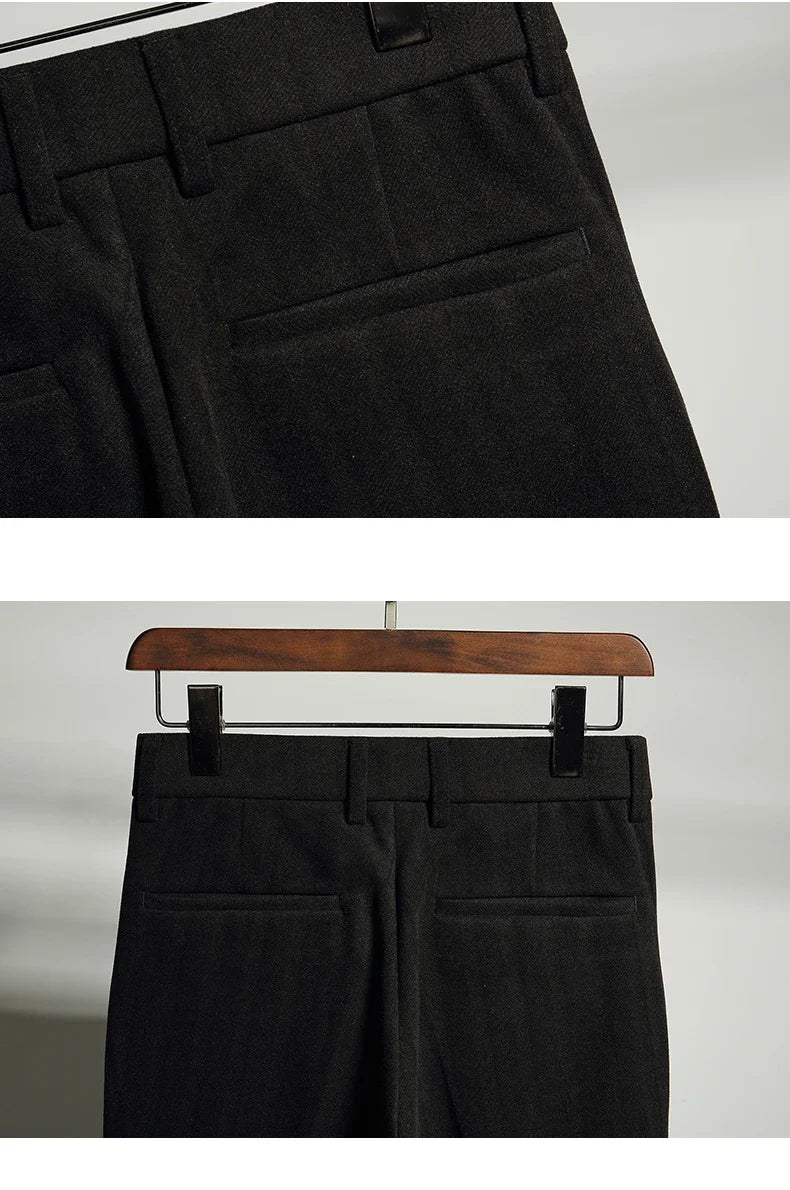 Autumn Winter Thickened Woolen Suit Pant High Quality Men Business Slim Striped Trousers Formal Wear Office Social Dress Pants