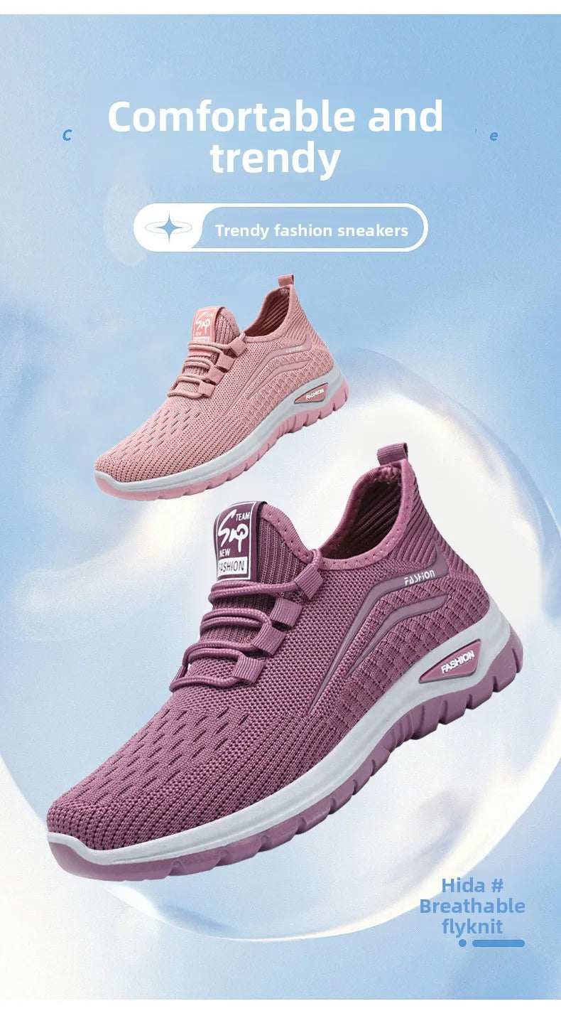 Autumn Women Casual Shoes Breathable Walking Mesh Lace Up Flat Shoes Sneakers Women Tenis Feminino Pink Zapatillas De Mujer