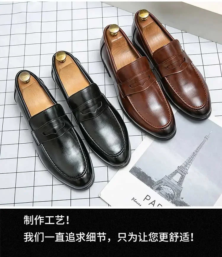 Luckman mens dress shoes PU leather fashion men business dress loafers pointy shoes