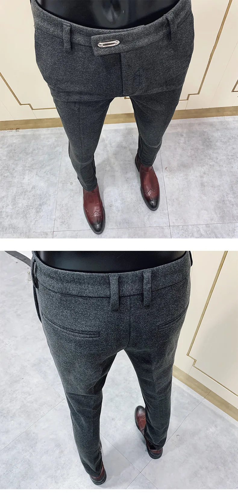 Autumn Winter Thickened Woolen Suit Pants Men Casual Slim Fit Straight Trousers Formal Business Woolen Social Office Warm Pants