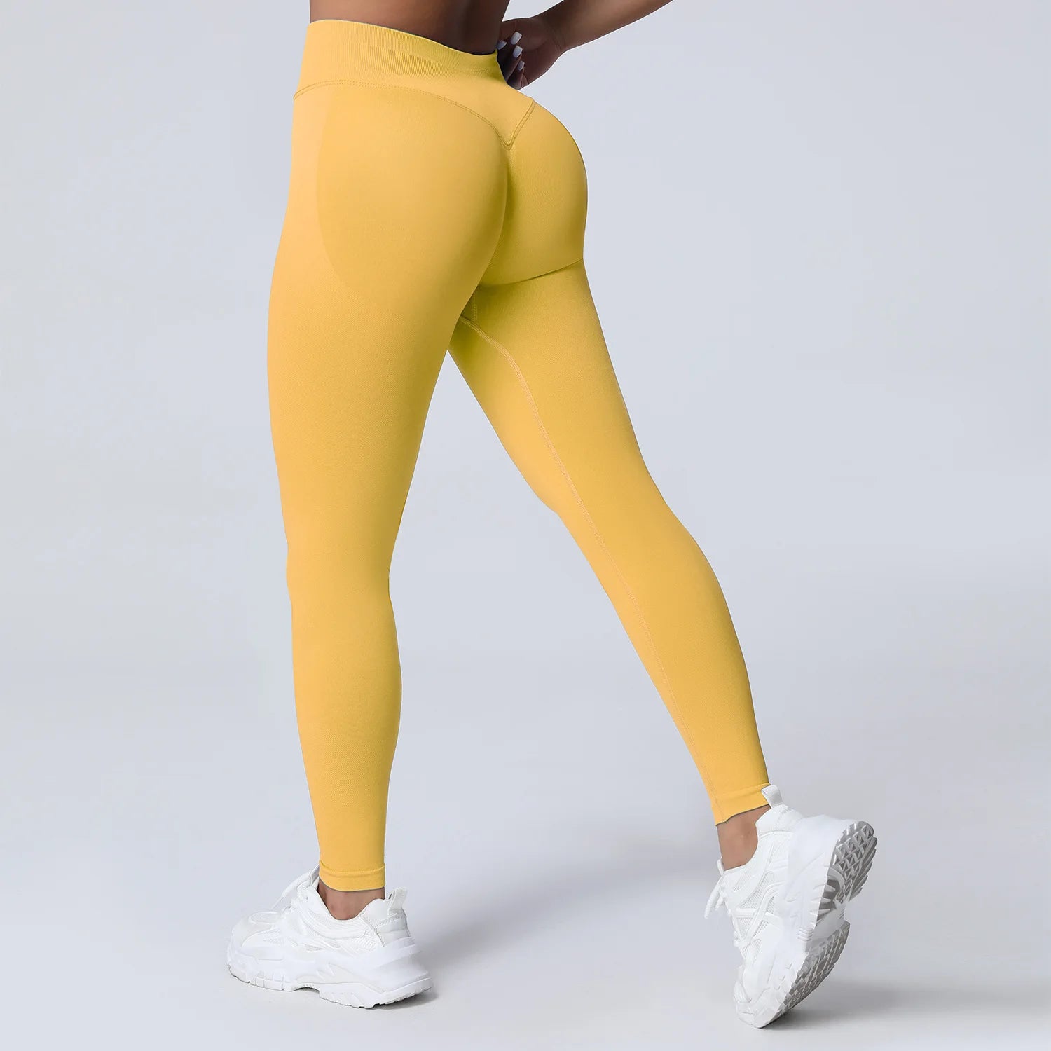 VEQKING Dames Yoga Legging - Scrunch Butt Naadloos - Hoge Taille Sportlegging Yellow