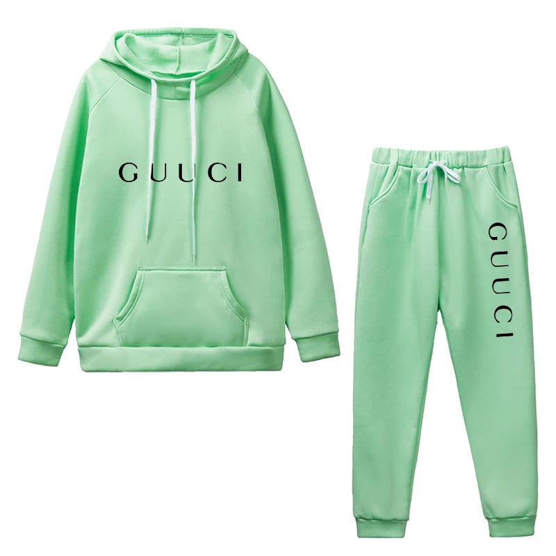 Dames Joggingset Herfst - Hoodie met Print & Sweatpants - Casual Loungewear Green