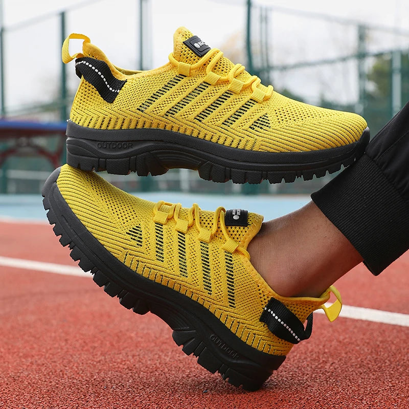 Men's Casual Shoes Breathable Fly Woven Mesh Upper Comfortable Outdoor Walking Cycling Exercise Shoes for Men Tenis Para Hombre Yellow